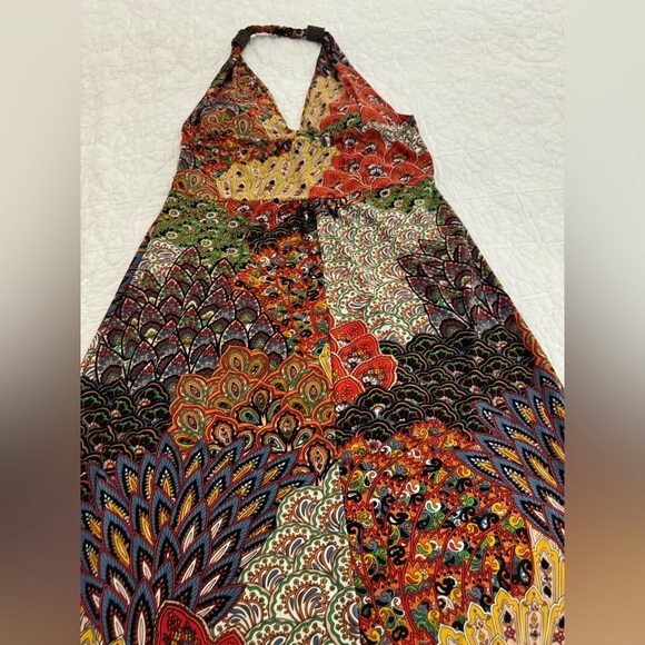 Beautiful EUC 5th& Love Halter Top Maxi Dress SZ XL Silky & colorful BOHO - Picture 8 of 13